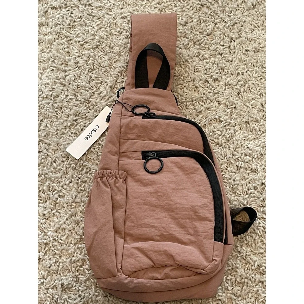 ODODOS Daily Sling Bag Crossbody Chest Bag Adjustable Strap Lightweight Brown